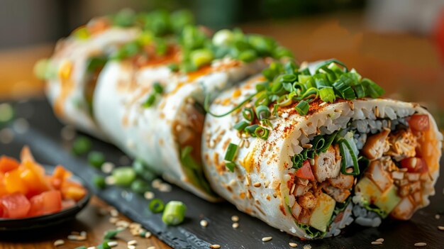 Photo exotic sushi burrito with fresh fillings