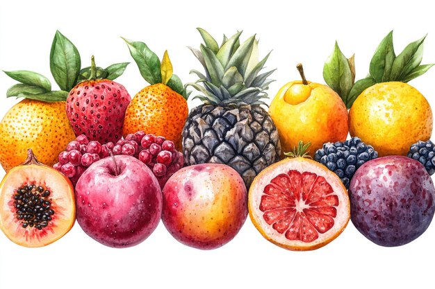 Photo exotic tropical fruits variety png set vibrant illustrations and graphics of unique fruit types