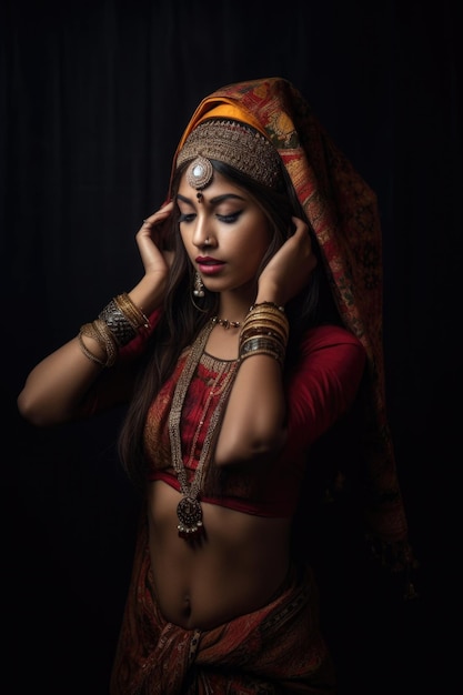 An exotic young ethnic woman performing a traditional dance created with generative ai