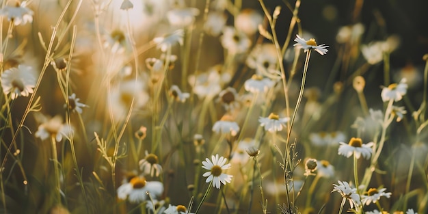 Expansive chamomile field with countless flowers in full bloom showcasing the serene and natural