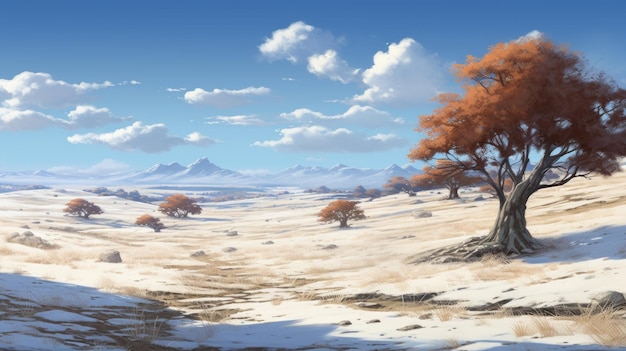 Expansive Landscape With Snowcovered Trees In Studio Ghibli Style