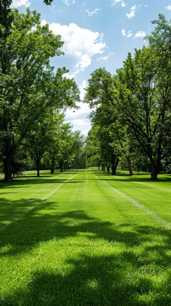 Photo expansive lawn edged with vibrant green trim leading to a blank area