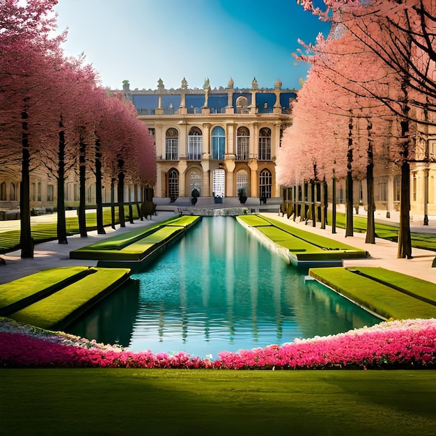 The expansive and meticulously manicured gardens of the Palace of Versailles