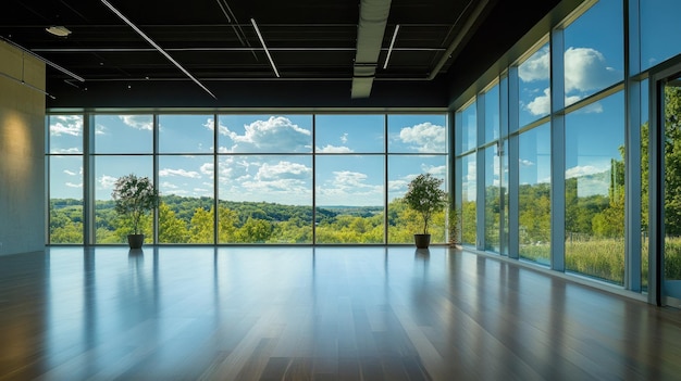 Photo expansive outdoor sky and cloudscape visible through floortoceiling windows offering a panoramic and tranquil view