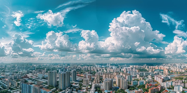 Expansive Panoramic View of Bustling City Under Cloudy Skies