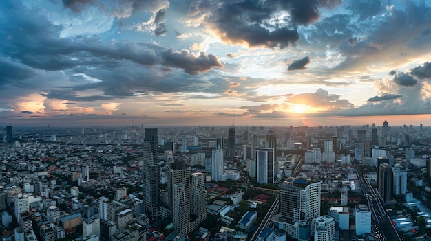 Expansive Panoramic View of Bustling City Under Cloudy Skies