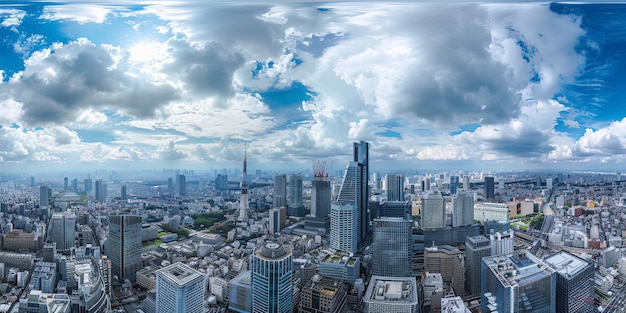 Expansive Panoramic View of Bustling City Under Cloudy Skies