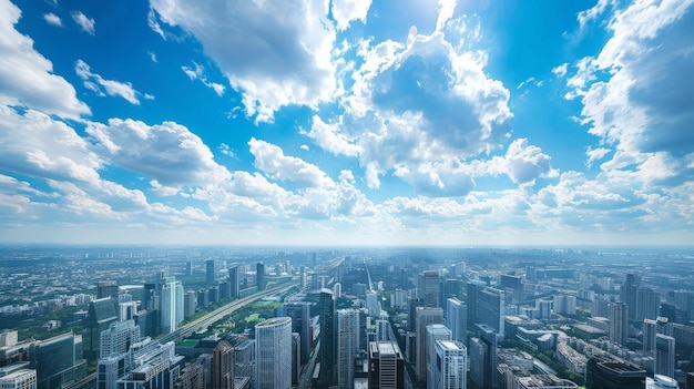 Expansive Panoramic View of Bustling City Under Cloudy Skies