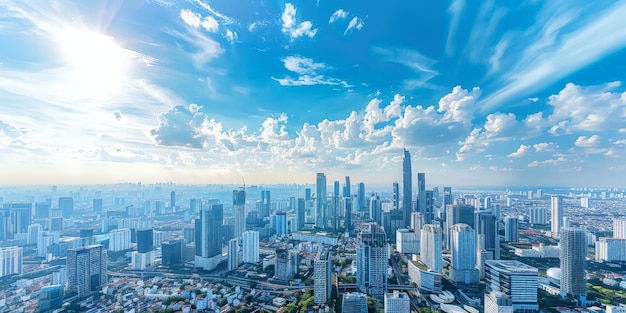 Expansive Panoramic View of Bustling City Under Cloudy Skies