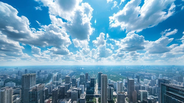 Expansive Panoramic View of Bustling City Under Cloudy Skies