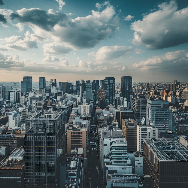 Photo expansive panoramic view of bustling city under cloudy skies