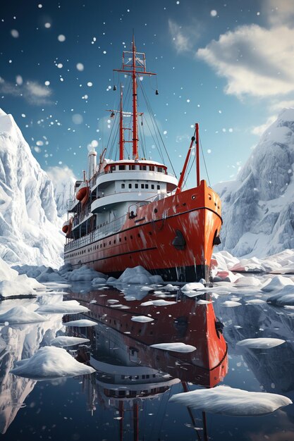 Expeditions in the Antarctic Big cruise ship in the Antarctic waters AI Generative