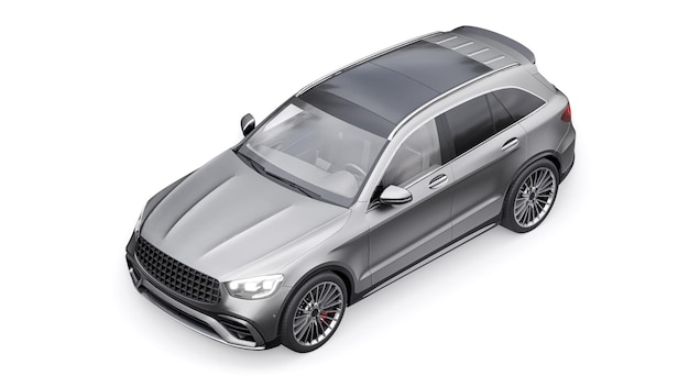 An expensive ultrafast sports SUV car for exciting driving in the city on the highway and on the race track 3D model of a gray car on a white isolated background 3d rendering