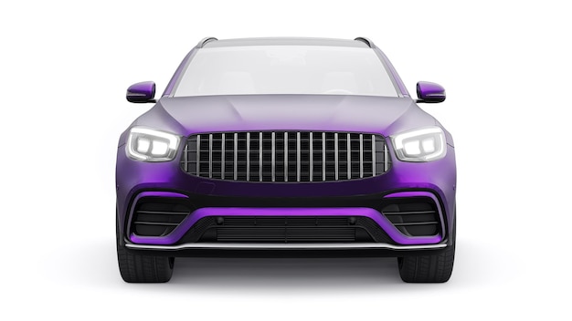 An expensive ultrafast sports SUV car for exciting driving in the city on the highway and on the race track 3D model of a purple car on a white isolated background 3d rendering