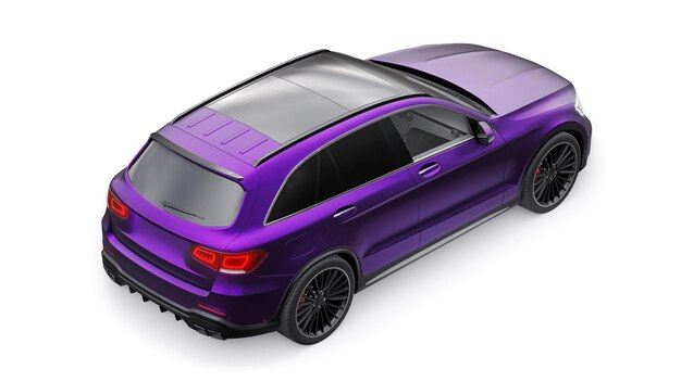 An expensive ultrafast sports SUV car for exciting driving in the city on the highway and on the race track 3D model of a purple car on a white isolated background 3d rendering