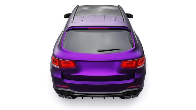 An expensive ultrafast sports SUV car for exciting driving in the city on the highway and on the race track 3D model of a purple car on a white isolated background 3d rendering