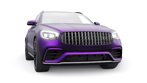 An expensive ultrafast sports SUV car for exciting driving in the city on the highway and on the race track 3D model of a purple car on a white isolated background 3d rendering