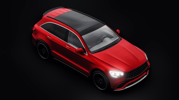 An expensive ultrafast sports SUV car for exciting driving in the city on the highway and on the race track 3D model of a red car on a black isolated background 3d rendering