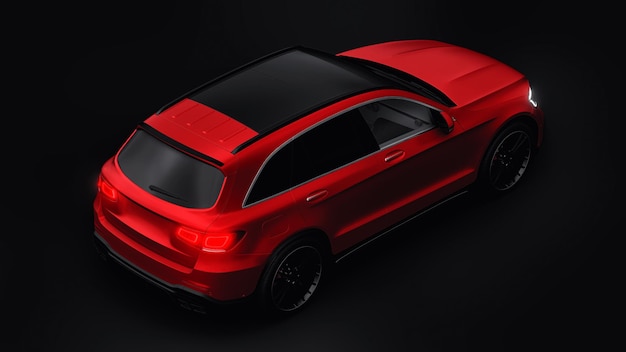 An expensive ultrafast sports SUV car for exciting driving in the city on the highway and on the race track 3D model of a red car on a black isolated background 3d rendering