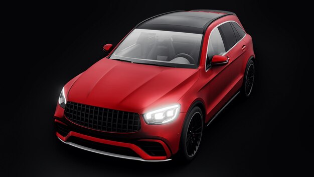 An expensive ultrafast sports SUV car for exciting driving in the city on the highway and on the race track 3D model of a red car on a black isolated background 3d rendering