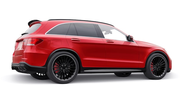 An expensive ultrafast sports SUV car for exciting driving in the city on the highway and on the race track 3D model of a red car on a white isolated background 3d rendering