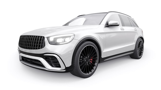 An expensive ultrafast sports SUV car for exciting driving in the city on the highway and on the race track 3D model of a white car on a white isolated background 3d rendering