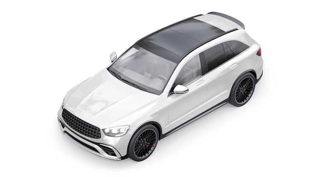 An expensive ultrafast sports SUV car for exciting driving in the city on the highway and on the race track 3D model of a white car on a white isolated background 3d rendering