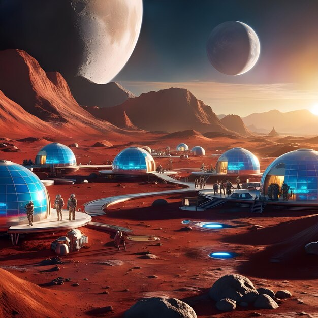 Experience the breathtaking sights of a thriving lunar colony where humans have established a susta