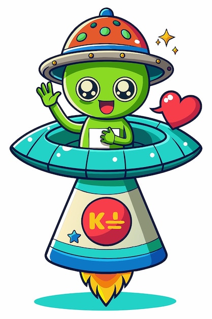 Photo experience extraterrestrial affection with this cartoon vector icon featuring a cute alien riding a ufo while displaying