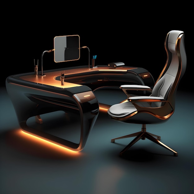 Photo experience futuristic luxury sleek computer desk chair set with advanced features high quality