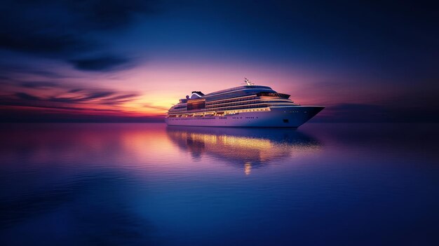 Photo experience a tranquil twilight voyage aboard a luxurious and elegant luxury cruise ship