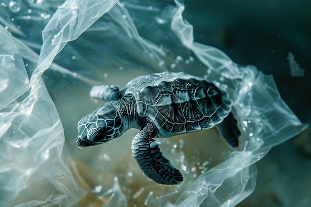 Experience the urgency of environmental conservation with this highdetail image of a baby turtle str