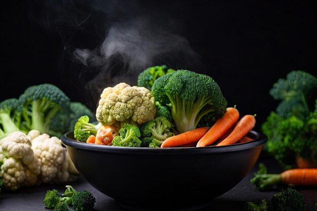 Experience the wholesome allure of steaming hot vegetables a nutritious blend of carrots broccoli