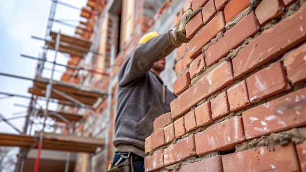 Photo experienced bricklayers working on a construction site with precision and care