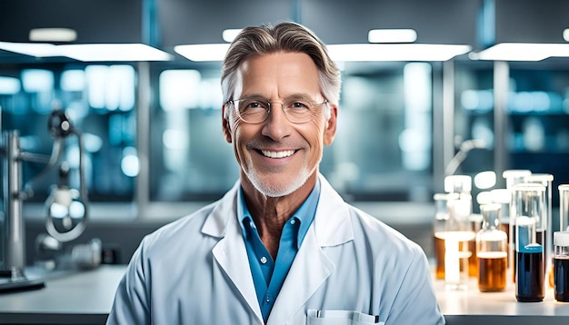 Experienced medical lab practitioner smiling and looking in camera