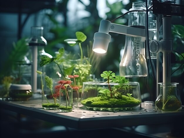 Photo experimental research on biotechnology and dna smart farming and agriculture innovation concept