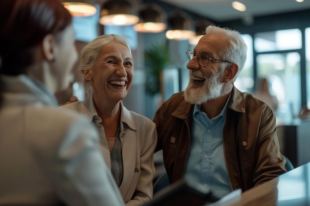 Expert consultation for seniors discussing financial goals with a banker