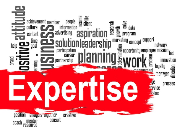 Expertise word cloud with red banner