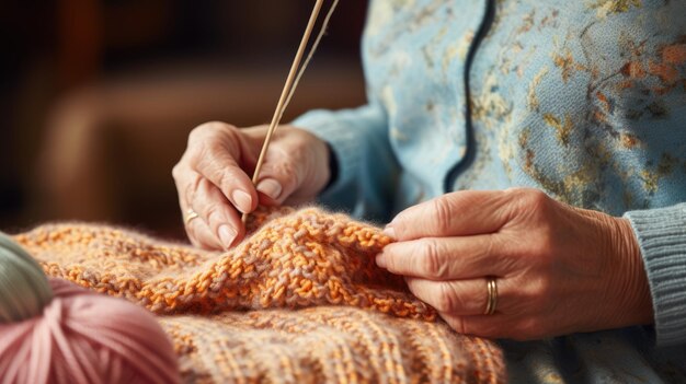 Photo expertly knitting a ball of yarn woman's hands create a work of art