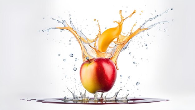 Exploding apples splashing juice on isolated white background