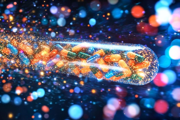 Photo exploding blue capsules depicting the dynamic nature of pharmaceutical advancements