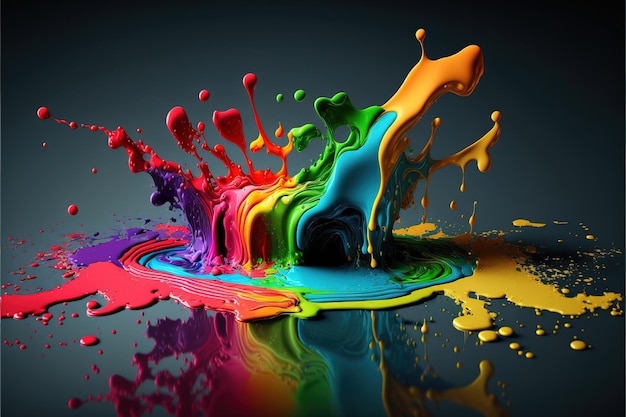 Exploding liquid paint in rainbow colors with splashes generative ai