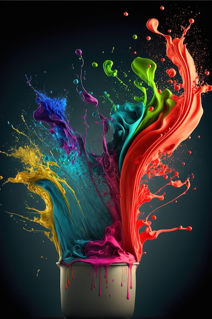 Exploding liquid paint in rainbow colors with splashes generative ai