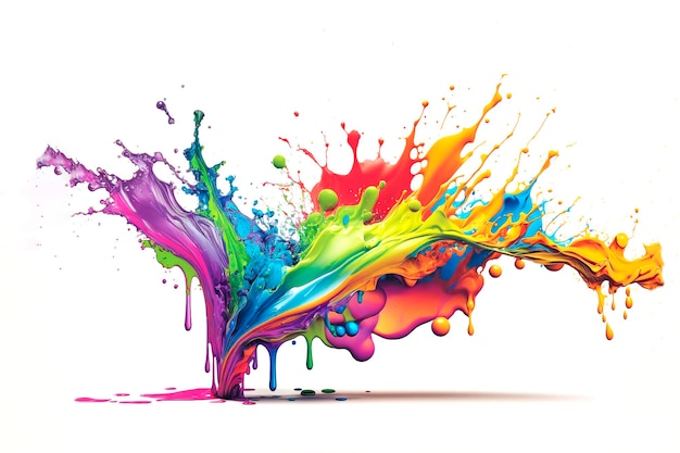 Exploding liquid paint in rainbow colors with splashes