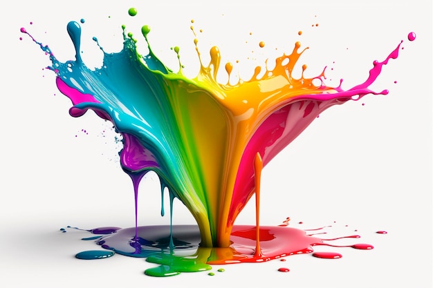 Exploding liquid paint in rainbow colors with splashes