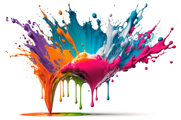 Exploding liquid paint in rainbow colors with splashes