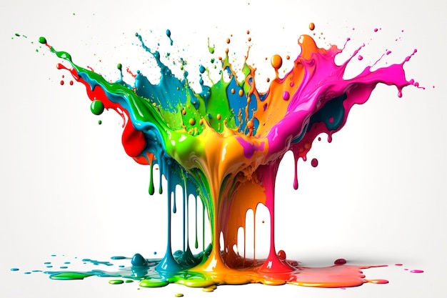 Exploding liquid paint in rainbow colors with splashes