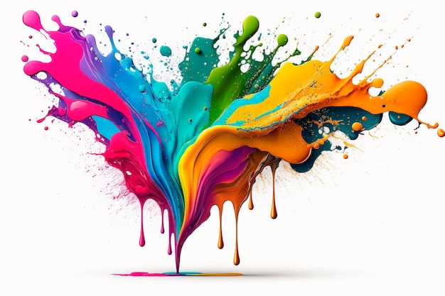 Exploding liquid paint in rainbow colors with splashes