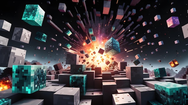 Exploding Minecraft colorful cubes Minecraft colorful blocks Minecraft textures voxel surface cubes