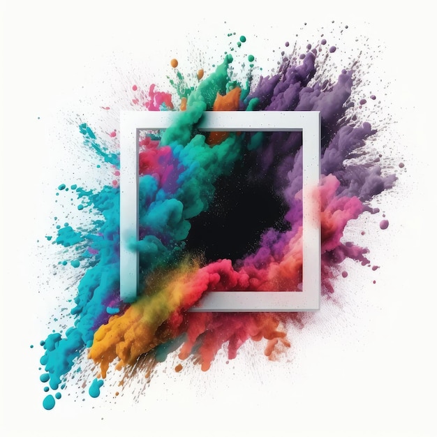 Exploding of multicolor powder color in square shape with background